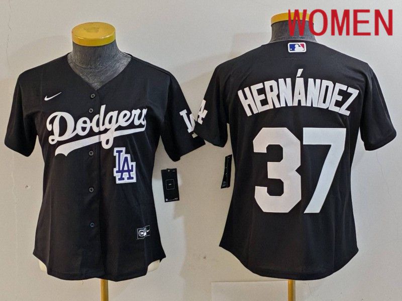 Women Los Angeles Dodgers #37 Hernandez Black Nike Game 2024 MLB Jersey style 7265